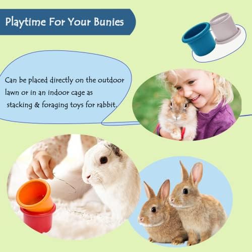 8 Pcs Stacking Cups for Rabbits - Multi-Colored Reusable Rabbit Bunny Toys with Cute Animal Design - Graduated Sized Stackable Toys - Safe Wheat Straw Nesting Toy