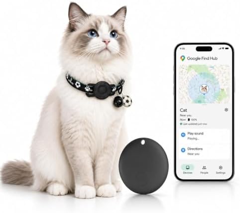 GPS Collar for Cats (Android Only) Pet Tracker, Soccer Style Smart Tag Compatible with Google Find My, Waterproof No Monthly Fee Cat Tracking Collar, Game Day Football Design for Pet Safety