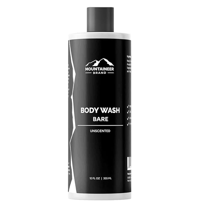 Mountaineer Brand Body Wash for Men | 100% Natural Body Shampoo | Thick Cleaning Softening Hydrate Lather for Hair and Skin |12oz (Bare)