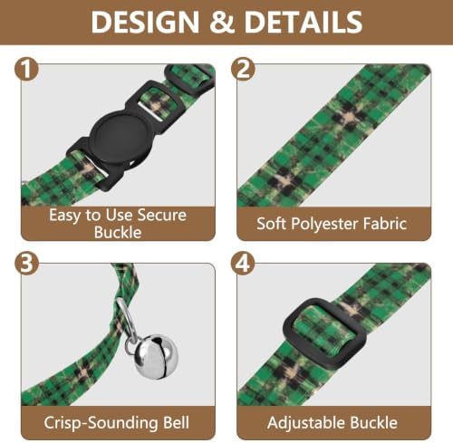 Plaid Check Green Tartan Small Dog Collar 2 Pack Lightweight Pet Collar for Cats and Dogs Adjustable 10.6 to 17.1 Inches