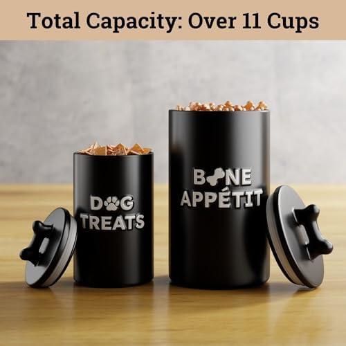 Ceramic Dog Treat Container Airtight Set of 2, 10x5 in & 7x4 in, 11 Cups