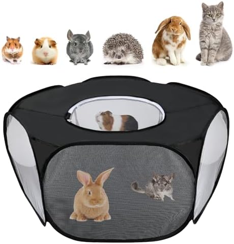 Rypet Guinea Pig Playpen Pop-Up, Outdoor Yard Fence for Pets,Tent Black