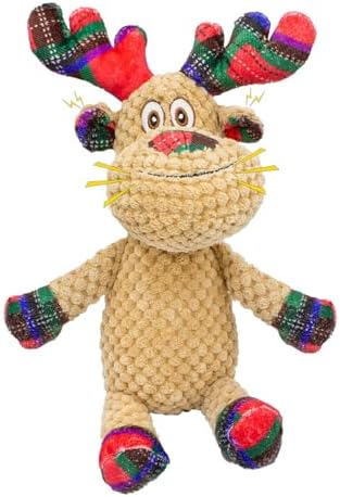 Dog Toys Squeak Interactive Dog Toy Stuffed Puppy Teething Chew Toy Deer Shape Crinkle Sound Paper Tail, for Large Medium Small Breeds Indoor Outdoor Play