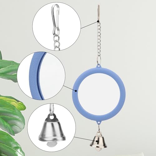 Hypeety Bird Mirror Toy with Bell Interactive Parrot Hanging Mirror, Blue