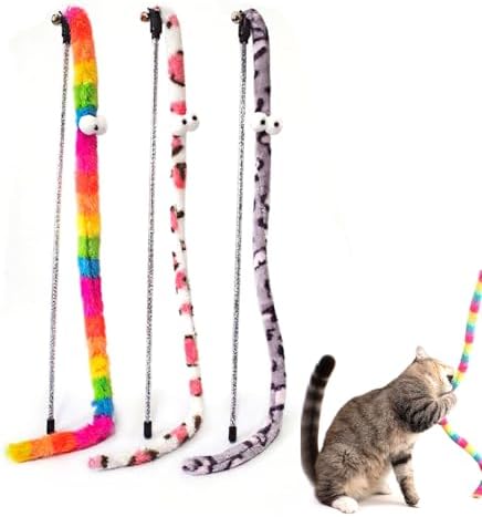 3 PCS Cat Wands, Soft Plush Srtip Kitten Wands Interactive Kitten Toys Cute Teaser Wands for Indoor Cats