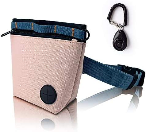 Dog Treat Pouch with Pet Training Clicker, Dog Training Treat Pouch Kit, Magnetic Closure, Hands-Free Training (Pink)