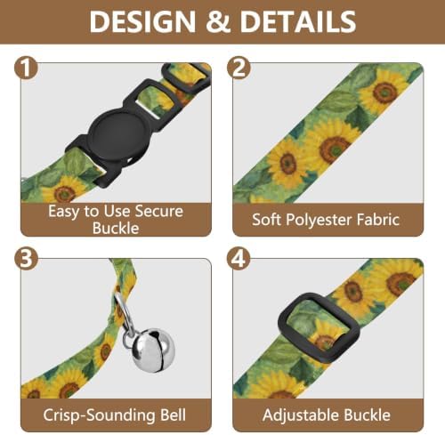 Sunflower Yellow Green Cat Collar 2 Pack Collar for Cats Adjustable Length 10.6" to 17.1"