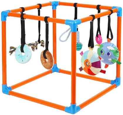 Liitrton Puppy Play Gym for Small Dogs with 8 Hanging Toys, Orange