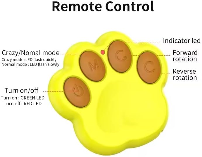 Interactive Pet Ball Toy with Remote Paw Controller, Yellow, Electronic Dog/Cat Entertainment, Self-Rolling, USB Rechargeable, LED Light-Up Pet Toy for Dogs & Puppies.