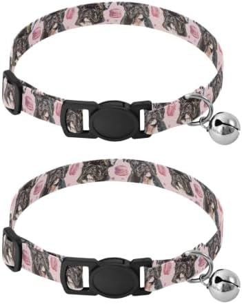 Cute Dog Macaron Pink Soft Polyester Pet Collar, 2 Pack Kitten Collar with Bell