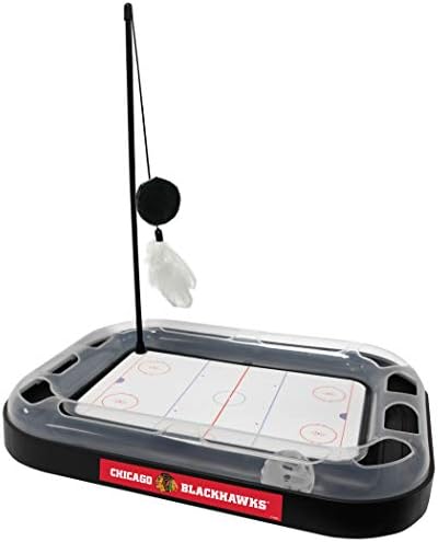 Pets First 5-in-1 NHL Chicago Blackhawks Hockey Field Cat Scratcher Toy with Interactive Cat Ball Bell in Tracks