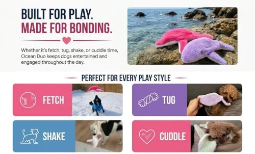 Crinkle Dog Toy – No stuffing Squeaky Dog Toy for Small Medium & Large Breeds, Interactive Tough Toy Set - Ideal for Chewing Teething & Fetch Durable Pet-Safe Materials - Soft Pink/Purple Plush, Large