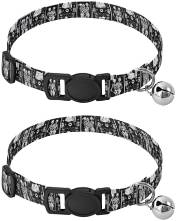 2 Pack Kitten Collars Skeleton Couples Cat Collar with Bell, Adjustable 10.6 to 17.1 Inches