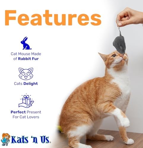 Kats'N Us 2 Inch Real Rabbit Fur Non-Rattle Mouse Cat Toys (5, Gray)