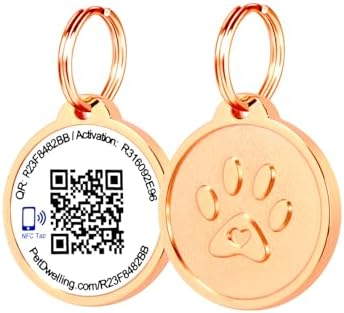 Pet Dwelling Smart QR + NFC Pet ID Tags for Dogs – Durable & Waterproof – Smart Pet Tags with AI-Powered Instant Scan Alerts & Free Online Profile (Rose Gold Paw)