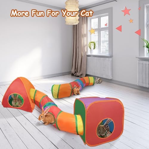 Rypet Cat Toy Tunnel and Cubes Bundle, Play Tubes for Indoor Cats,Rainbow