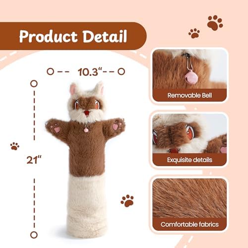 Cat Wrestling Glove, 22 inch Cat Puppet Wrestler with 3 Catnip Pouches & 3 Layer Resistant Protection, Interactive Cat Toy with Removable Bell for Boredom Relief & Mental Stimulation, Raccoon