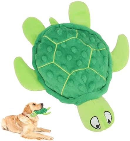 Squeaky Sea Turtle Plush Dog Toy - Durable, No Stuffing (Green)
