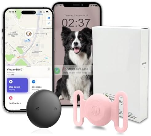 GPS Tracker for Dogs, Mini GPS Cat Tracker, IPX8 Waterproof GPS Trackers for Cats with Holder, No Monthly Fee, Work with Apple Find My(iOS Only), Smart Trackers for Dogs-Pink-4
