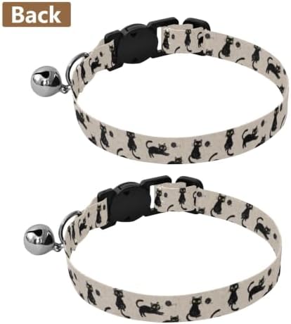 Cute Playful Black Cats Collar for Puppy, 2 Pack Dog Collar with Bell