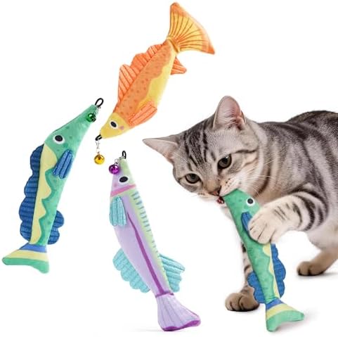 Catnip Toys, [12000mg] Extra Large Toys for Indoor Cats with Removable Bell, 100% Natural North American Catnip Floppy Fish Cat, Crinkle Sound & Soft Cotton-Free Surface