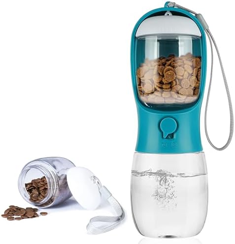 Dog Water Bottle with Food Container, Portable Leak Proof Pet Water Dispenser for Walking Hiking Travel, Puppy Essentials Accessories for Small Large Dogs, Dog Gifts (10oz/15oz/19oz)