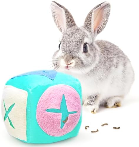 Large Rabbit Foraging Toy with Bell, Washable Snuffle Ball for Rabbits Toys Interactive Puzzle Bunny Toy Treat Dispenser Encourage Natural Foraging Skills Slow Feeder for Small Animals - Blue