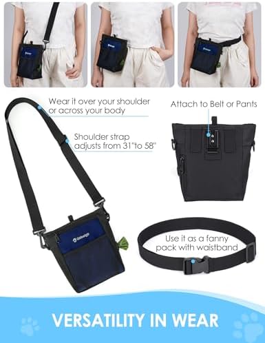 Gobeigo 4 Cup Dog Treat Pouch with Silicone Insert Bag& Clicker(Navy Blue)