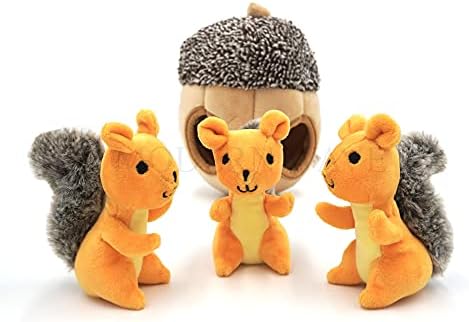MODERN WAVE - Interactive Squeaky Plush Hide and Seek Squirrel Type Puzzle Toy for Dogs, Medium Size (Nut and Squirrels)