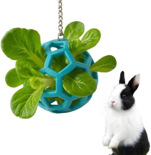 Rabbit Treat Ball, Bunny Enrichment Toy with Stainless Steel Hanger Set, Veggie Feeding Rabbit Ball Toy to Slow Feeder for Bunny, Guinea Pig, Hedgehog, Squirrel, Tortoise