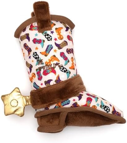 The Worthy Dog Icons Pattern Tough Plush Squeaky Dog Toy, Wild West Boot
