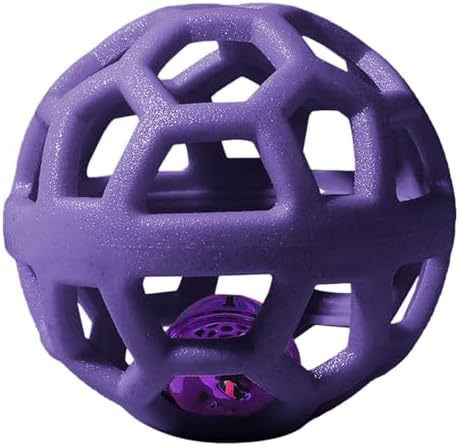 Dog Chew Toys with Bell Sound, 3 Rubber Bouncy Ball for Medium/Large Dogs, Interactive Fetch Ball Teeth Cleaning&Training, Hollow Design with Internal Bells (Purple)