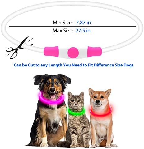 Flashseen LED Dog Collar, USB Rechargeable Glow Lighted up Collar, Pink
