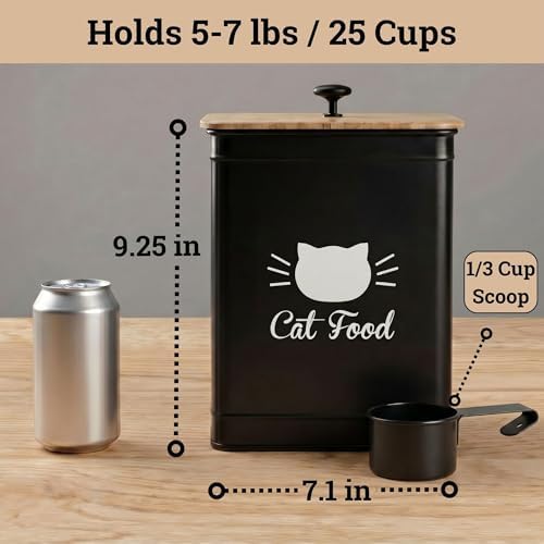 Cat Food Container with Scoop 5-7 lb (25 Cup), with Airtight Bamboo Lid