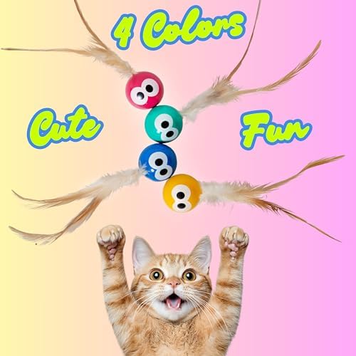 Pet Fit For Life Bouncing Balls Cat Toy with Feather - 4 Count Pack