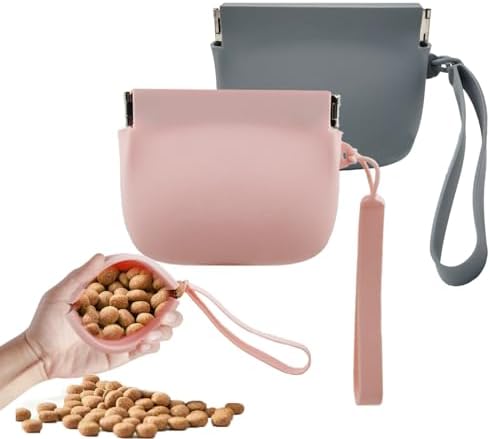 Silicone Dog Treat Pouch Portable Snack Pouch (Pink & Grey)