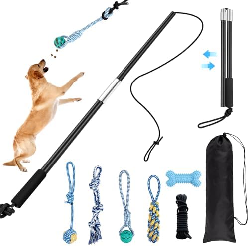Flirt Pole for Dogs Heavy Duty - Upgraded 33" Detachable Dog Pole Toy with 5 Varied Lures, Includes XL Carry Bag