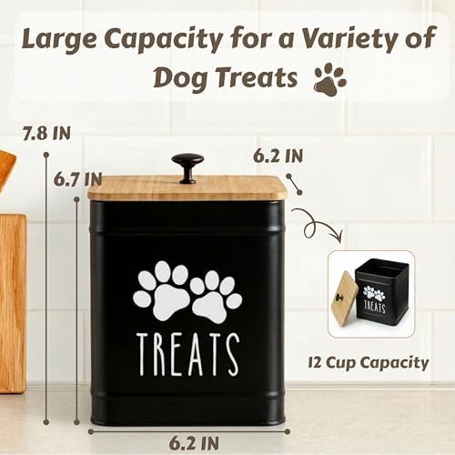 PERFNIQUE Dog Treat Container, Airtight Dog Treat Jar, Dog Cookie Jar for kitchen Counter, Pet Treat Container, Dog Food Storage, Treat Jars for Pets, Cat Treat Container, 7.8''x6.2 (Black)