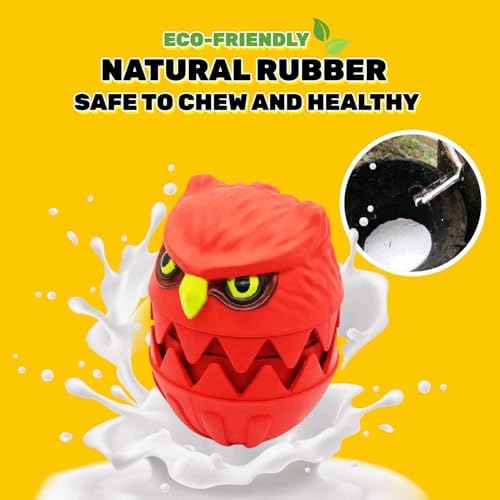 Interactive Dog Toy, Owl-Shaped Treat Dispenser, Squeaky Durable Natural Rubber Chew Ball,Red