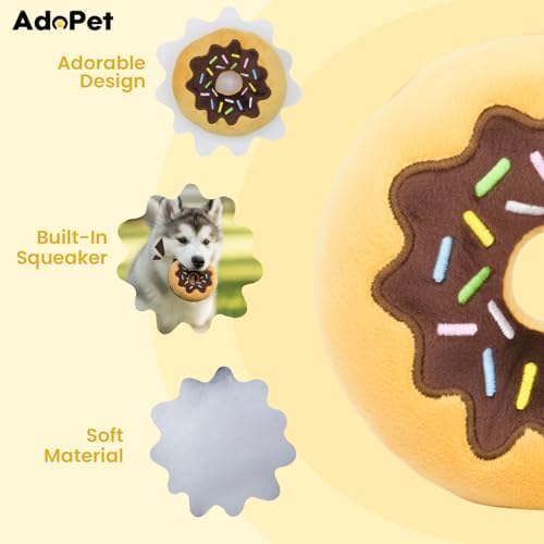 Brown Donut Squeaky Dog Toy – 6 Inch Soft Plush Toy with Built-in Squeaker, Cute Donut Design for Chew, Fetch & Interactive Play for Small to Medium Dogs