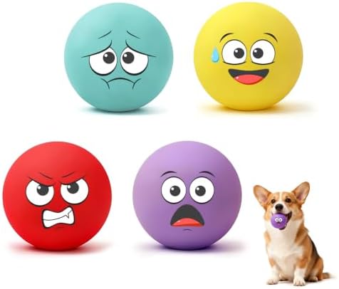Squeaky Balls for Small Dogs, 2" Soft Latex Squeaky Dog Ball Toys, Emoji Smile Face Rubber Bouncy Balls, Puppy Teething Chew Toys for Mini & Small Dogs (2"-Pack B)