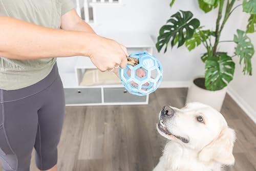 Chuckit! Holee Roller Dog Treat Puzzle Ball, Large (3"), Blue – Interactive Treat & Chew Puzzle Toy for Dogs 60–100 lb – Durable Rubber Fetch Ball for Mental Stimulation – Pack of 1