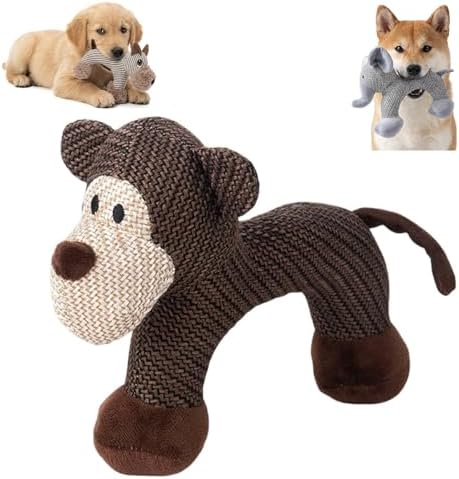 Dog Toys for Aggressive Chewers–Durable Linen Squeaky Toys with Built-in Squeaker, Tough Indestructible Plush Stuffed Animals for Small Medium Dogs, Animal Design to Relieve Boredom & Anxiety(Monkey)