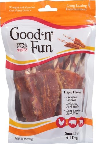 GOOD 'N' FUN Wings Long-Lasting Dog Treat, with Real Proteins, Premium Chicken and Beef Hide, Supports Dental Health, Mental Stimulation, 4 oz (Pack of 2)