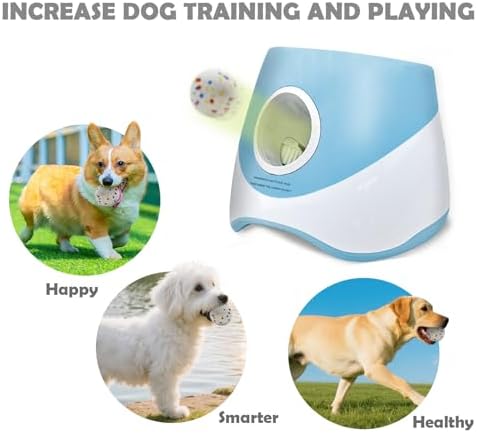MEKAPLE Automatic Dog Ball Launcher for Samll to Medium Dogs, Upgraded Interactive Toy Balls Thrower, Distance Adjustable Mental Stimulating Dog Toys with 4 Etpu Balls 2.2 Inch (Blue)