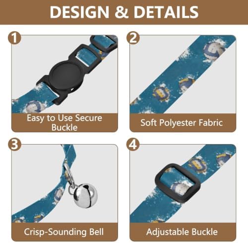 Volleyballs Grunge Blue Kitten Collar 2 Pack Pet Collars for Cats Adjustable Length 10.6" to 17.1"