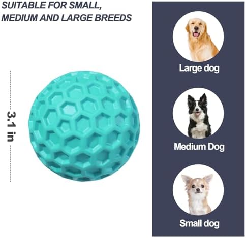 Squeaky Dog Balls, Indestructible Dog Toys for Aggressive Chewers Large/Medium Breed, Natural Rubber Interactive Chew Toys for Teeth Clean, Relieves Anxiety (Light Blue)