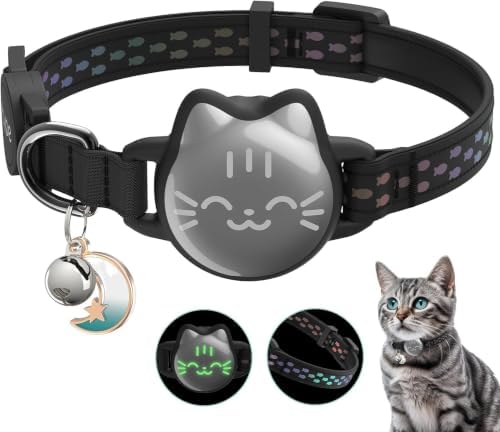 AirTag Cat Collar, Reflective Breakaway Collar, Hidden Holder with Bell | Compatible with Apple AirTag 1st & 2nd Gen, Lightweight Water-Resistant Strap for Cats, AirTag Not Included