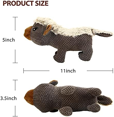 IOKHEIRA Dog Plush Toys for Aggressive Chewers, Indestructible Dog Squeaky Toys with Crinkle Paper, Durable Teething Chew Toys for Medium and Large Breed (Grey)