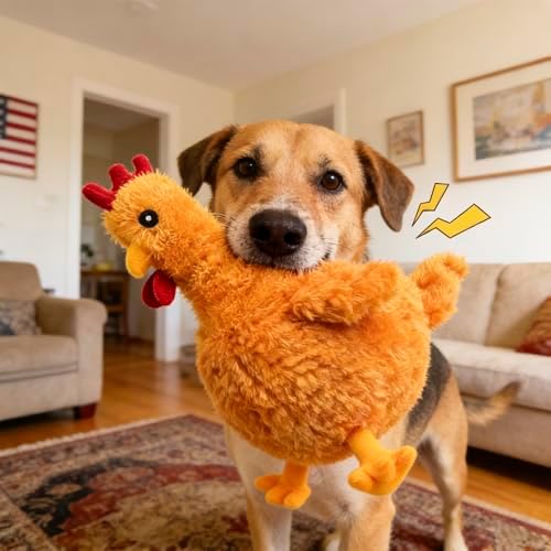 Squeaky Stuffed Dog Toys – Fat Plush Chicken Chew Toy, Cute & Funny Interactive Puppy Toy for Small, Medium & Large Dogs(Orange Chick)